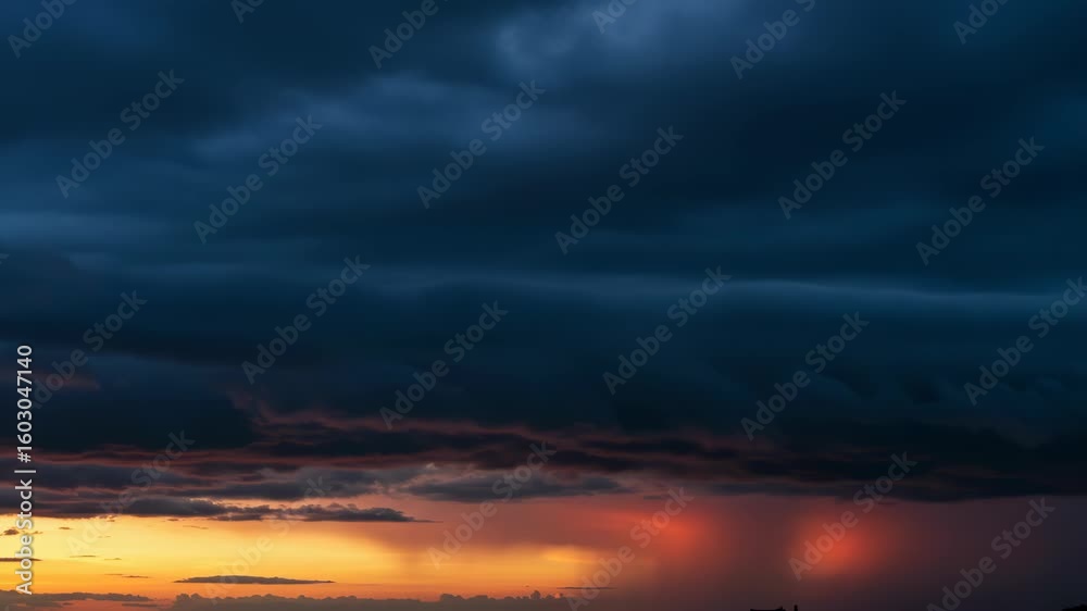 Dramatic Sunset Sky with Dark Clouds and Rain Dramatic Sunset Sky with Dark Clouds and Rain