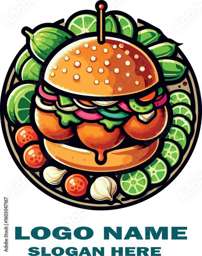 Vada pav logo icon vector white background .