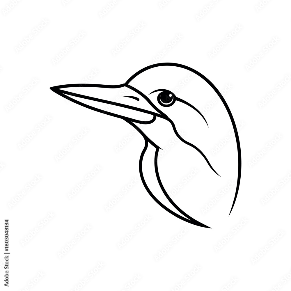 Fototapeta premium A kingfisher Bird's Head Line art vector illustration.