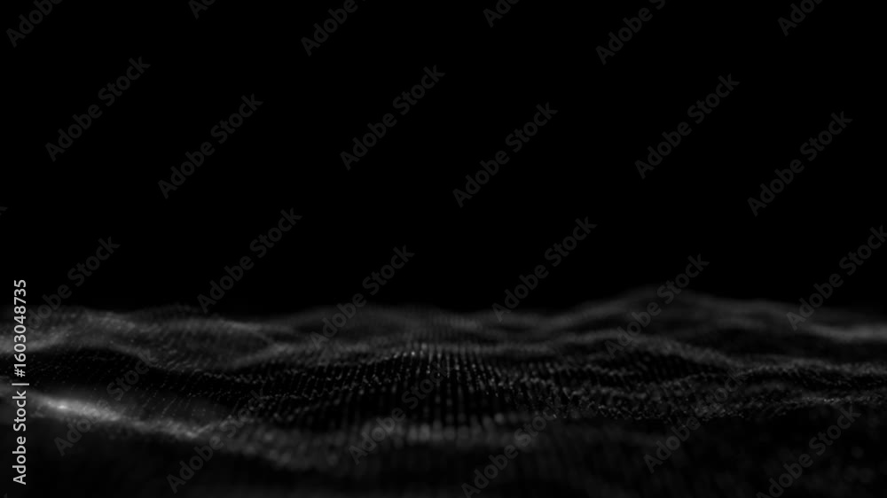 Abstract Particle Waves.A dark, minimalist surface of flowing dots forms a subtle wave. For science and sophisticated corporate projects.