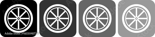 Bicycle wheel icon. White vehicle wheel icon set isolated on Black background. vector illustration