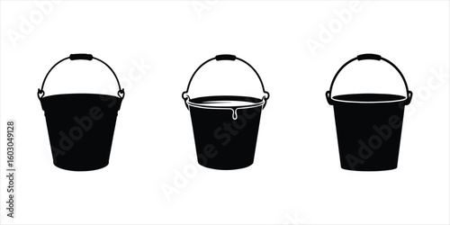 bucket vector set hand drawn illustration on white background, bucket icon silhouette vector.