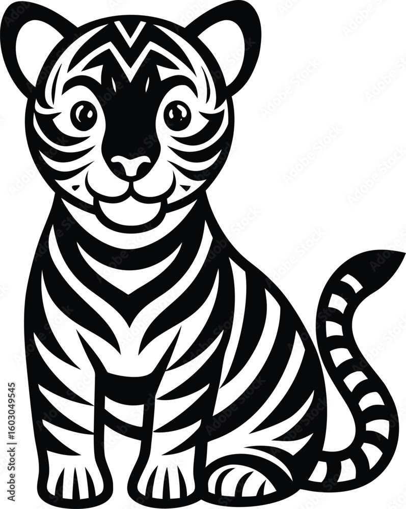 Fototapeta premium Cute Cartoon Tiger Cub Silhouette