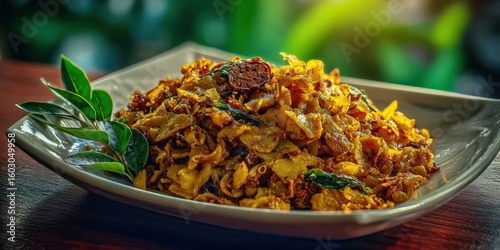 Solitary Watercolor Rendering of Sri Lankan Kottu Roti Dish