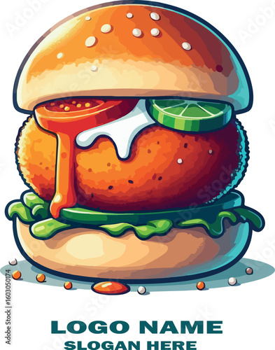 Vada pav logo icon vector white background .