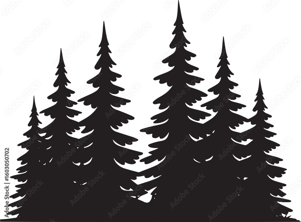 Obraz premium Silhouette of Evergreen Trees in a Forest Setting on a Transparent Background