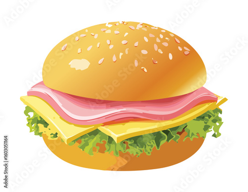 Close Up of Ham and Cheese Sandwich - Vector Illustration