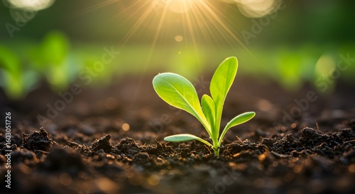 Young plant growing in sunlight, new life concept