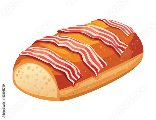 Long Savory Bacon Bread Loaf with Stripes Vector Illustration
