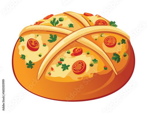 Rustic Lattice Topped Bread with Herbs Vector Illustration