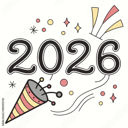 Retro New Year Twenty Six Celebration 2026 party popper