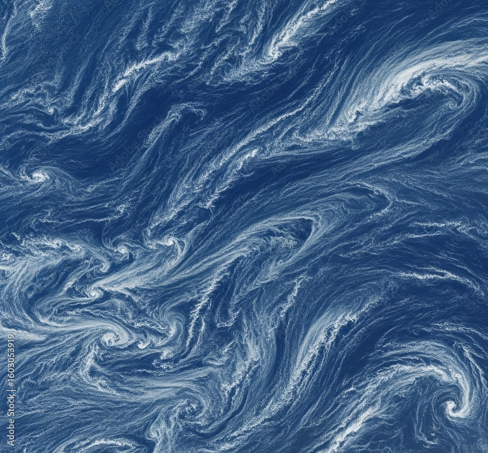 Fototapeta premium Abstract swirling ocean currents, depicted in shades of blue, resembling a mesmerizing fluid dynamic pattern.