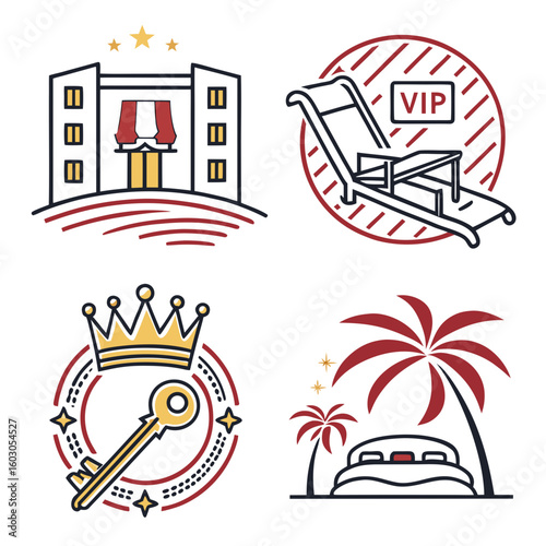 Resort themed icons highlighting luxury hotel vacation