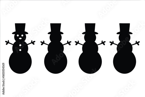 christmas snowman black silhouette set, christmas snowman  vector bundle