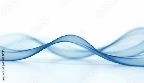 A minimalist abstract background featuring a horizontal flow of translucent, overlapping blue wave-like shapes against a pristine white backdrop. The design conveys a sense of calm, movement,