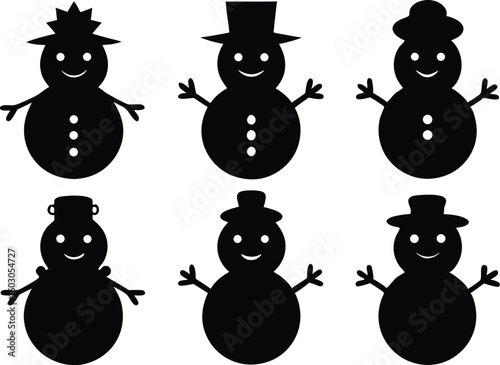 christmas snowman black silhouette set, christmas snowman  vector bundle