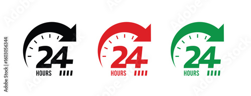 24 hour service sign, 24 hour order execution symbol, 24 hour fast sign, fast service icon.