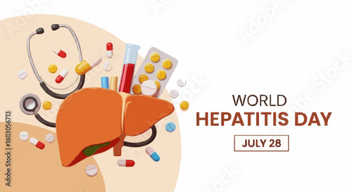 Awareness for hepatitis day with liver and medical icons