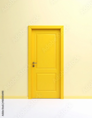 light yellow door on light yellow wall at Foggy morning 
