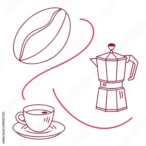 Coffee bean moka pot cup minimal line art coffee cup
