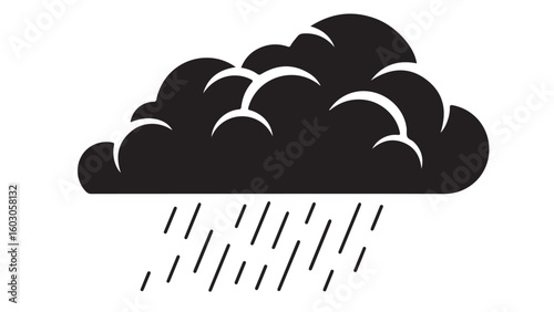 Black and white rainy cloud vector illustration, simple weather icon design
