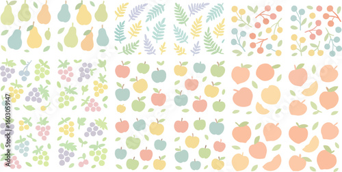 Pastel Fruit and Leaf Pattern Collection.