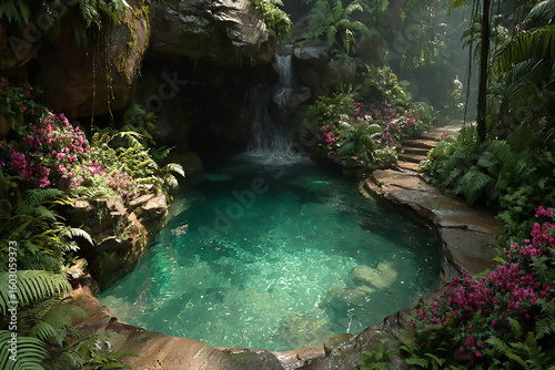 Fantasy river stream with glowing water in a peaceful forest