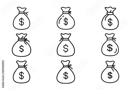 Money bag line art Vector Illustration Set