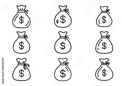 Money bag line art Vector Illustration Set