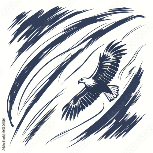 Majestic eagle soaring through abstract brushstrokes