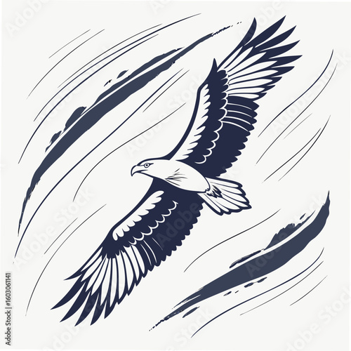 Majestic eagle soaring with abstract brush strokes