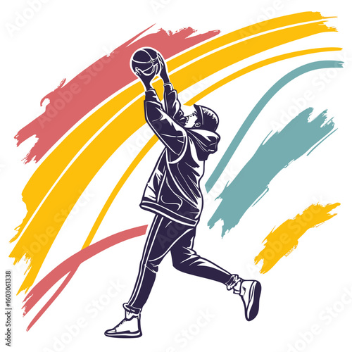 Basketball player with colorful brush strokes action