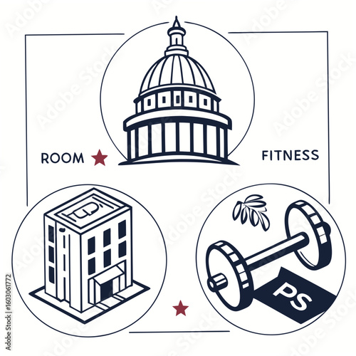 Resort amenities icons building fitness dome vector