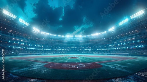 Wallpaper Mural Floodlit Baseball Stadium: An Evening of Athletic Prowess and Fan Excitement Torontodigital.ca