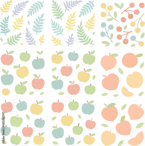 Pastel Fruit and Leaf Pattern Design 1.