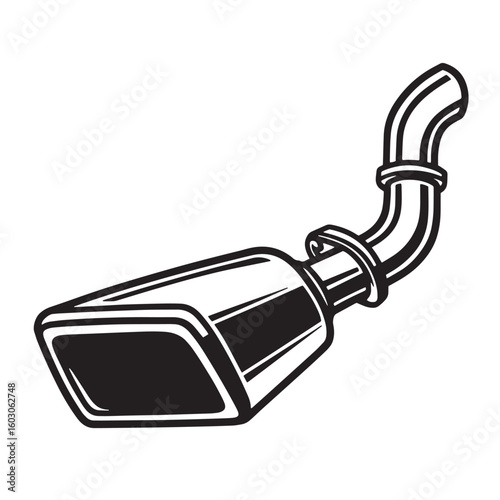 Detailed black and white illustration of a classic automobile exhaust pipe perfect for automotive or mechanical themed designs and projects.
