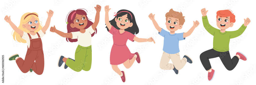 Happy Active Kids Vector Set – Energetic Boys and Girls Jumping, Running, and Playing in Dynamic Poses, Cute Flat Cartoon Illustrations Perfect for Fun and Activity Themes.
Happy Active Kids Vector Set – Energetic Boys and Girls Jumping, Running, and Playing in Dynamic Poses, Cute Flat Cartoon Illustrations Perfect for Fun and Activity Themes.