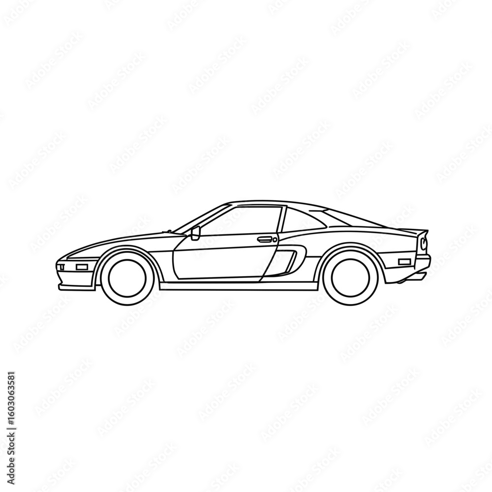 Fototapeta premium Outline of sports car in side view with sleek design 