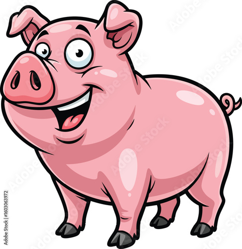 Funny Cartoon Pig Character – Happy Smiling Farm Animal Illustration with Big Eyes