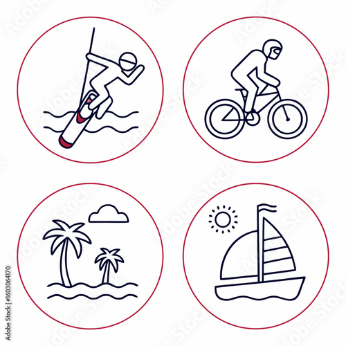Resort Activities Icons water sports cycling