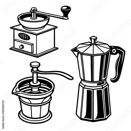 Coffee brewing equipment illustration coffee grinder
