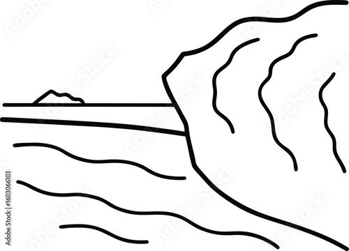 beachside cliff line art