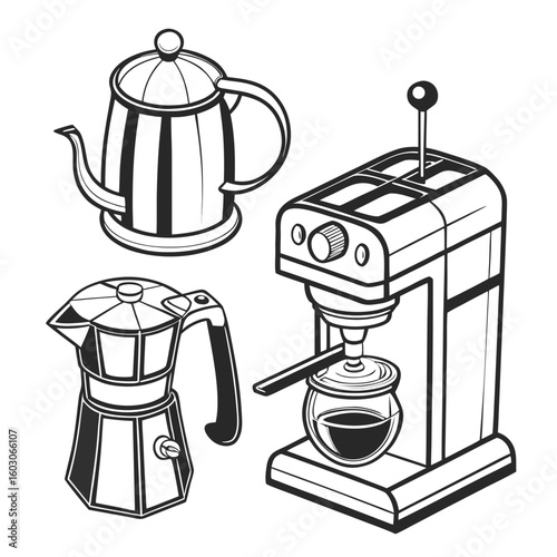 Coffee brewing devices sketch espresso machine moka pot