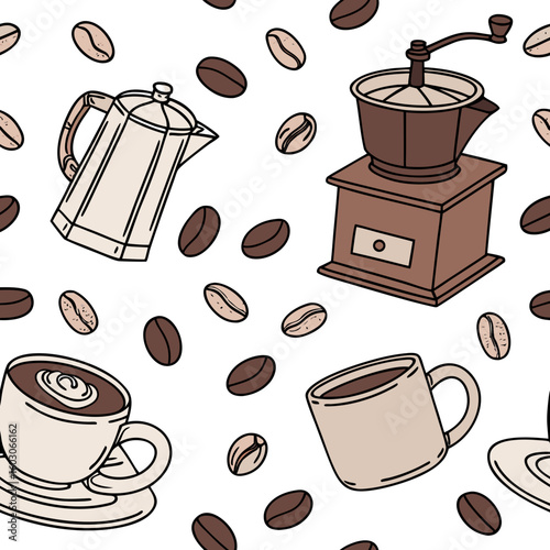 Coffee cups beans grinder beverage preparation coffee beans