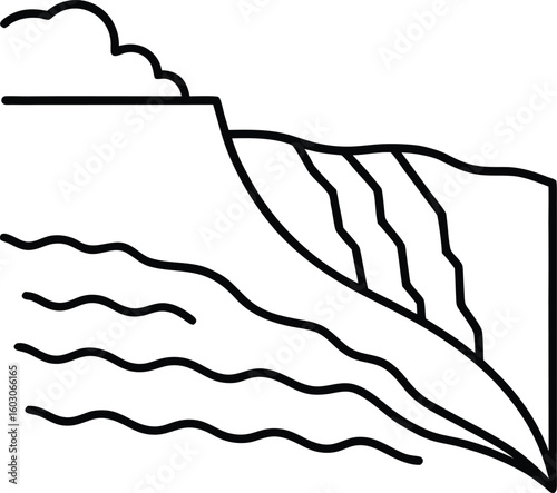 beachside cliff line art