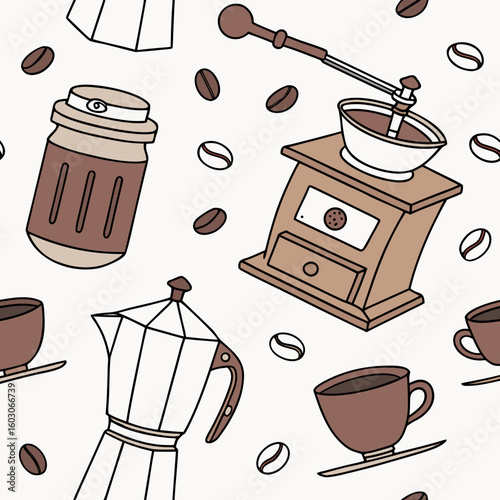 Coffee Grinder Moka Pot Cups Beans vector