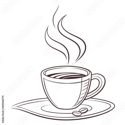 Coffee cup with steam and beans hot drink coffee beans