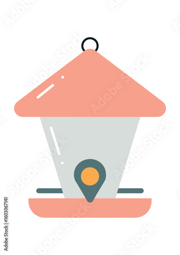Bird feeder in a modern style with pastel colors and geometric shapes for outdoor decor