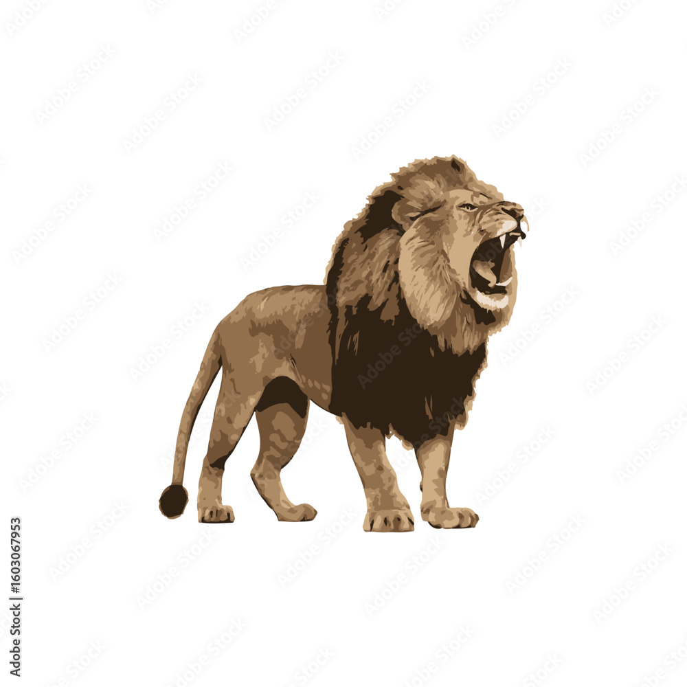 Obraz premium Standing lion isolated on a white background. Lion walking profile, body side view. Vector stock