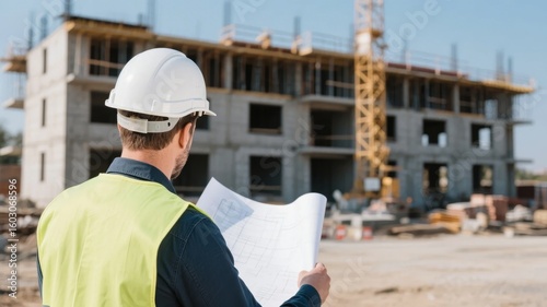 Construction Site Supervisor Reviewing Blueprints